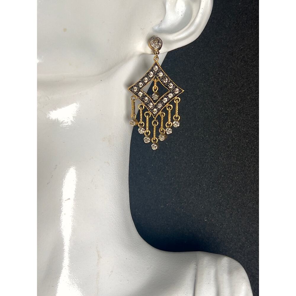 Vintage IBB Art Deco Revival 10k Gold & Diamond Chandelier Earrings